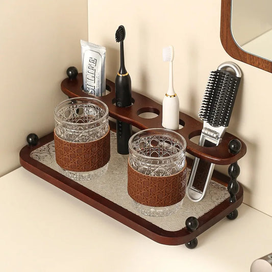 Wooden Multifunction Toothbrush Holder